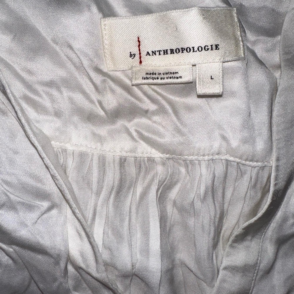 Anthropologie Satin White Blouse Tie Ruched Large - Picture 4 of 4